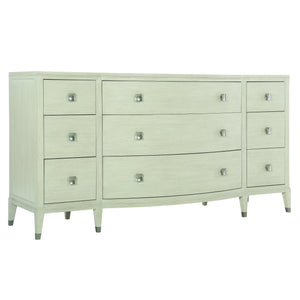 Bernhardt Bernhardt Cerused Linen East Hampton Dresser — 9-Drawer Neo-Traditional Bowed Front With Nickel Pulls 395054
