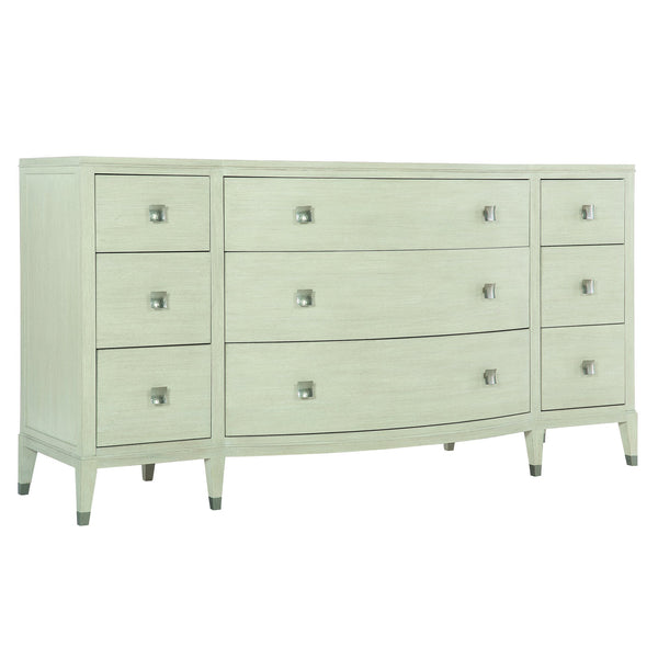 Bernhardt Bernhardt Cerused Linen East Hampton Dresser — 9-Drawer Neo-Traditional Bowed Front With Nickel Pulls 395054