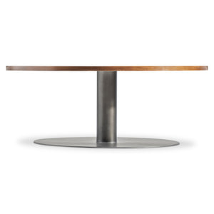 Bernhardt Bernhardt Brasea Suar Wood Round Coffee Table with Sculptural Steel Pedestal Base 394004
