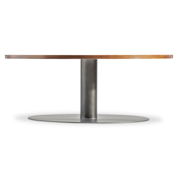 Bernhardt Bernhardt Brasea Suar Wood Round Coffee Table with Sculptural Steel Pedestal Base 394004