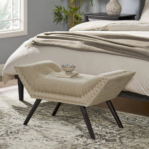 English Elm Christopher Knight Home® - Modern Button Tufted Sitting Bench with Nailhead Trim and Birch Wood Legs — Upholstered Accent Ottoman for Entryway or Living Room Seating Beige 54753.00ALM