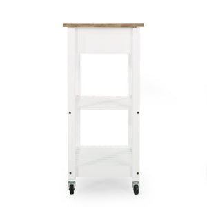 English Elm Christopher Knight Home® - Rolling Kitchen Island with Drawer & Cabinet on Locking Casters, Rubberwood Top, Compact White Design 67753.00NATWHT
