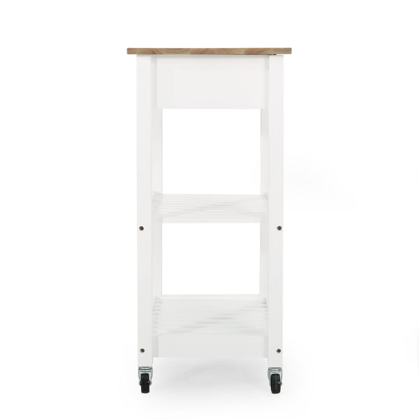 English Elm Christopher Knight Home® - Rolling Kitchen Island with Drawer & Cabinet on Locking Casters, Rubberwood Top, Compact White Design 67753.00NATWHT