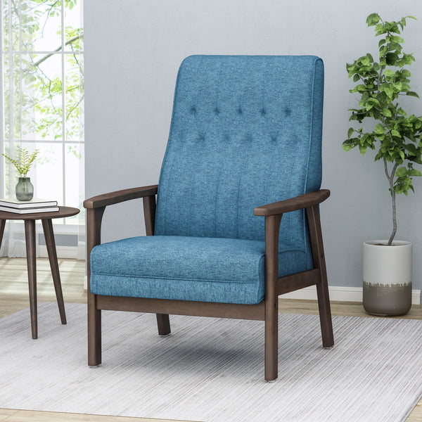 English Elm Christopher Knight Home® - Accent Chair Mid-Century Blue Upholstered Tufted Accent with Rubberwood Frame, Plush 25.75"W x 39"H 66106.00FBLU
