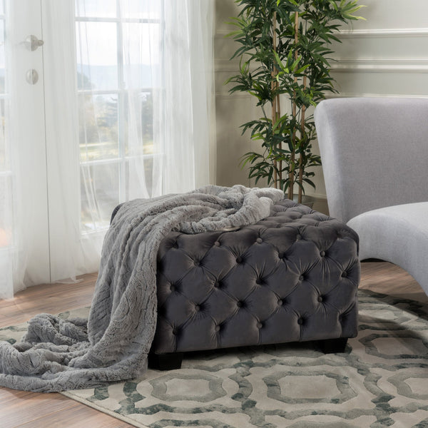 English Elm Ottoman Square Velvet Button Tufted Diamond Stitch Glam Footrest for Living Room 58948.00GRY