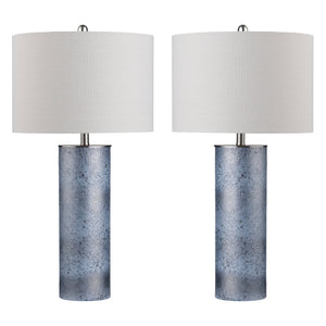 Crestview Collection Transitional Cylinder Table Lamp - Elegant Blue Glass, Oatmeal Linen Shade, Perfect For Any Space   Cvabs2222