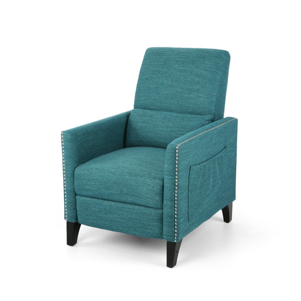 English Elm Pushback Recliner Accent Chair Solid Birch Frame Rivet Detail Mid-century Living Room Seat Teal 65532.00T