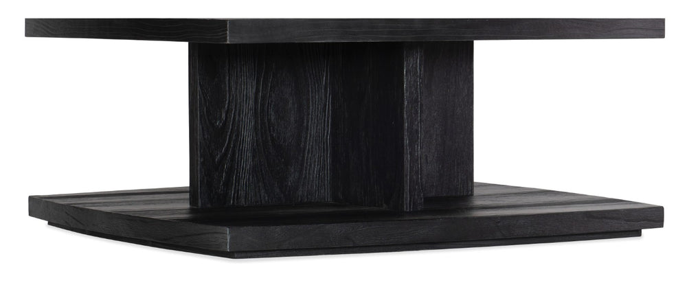 Hooker Furniture Linville Shou Sugi Ban Square Cocktail Table — 42" Charred Shadow Finish, Plinth Base, Rustic Modern Centerpiece 6150-80210-99