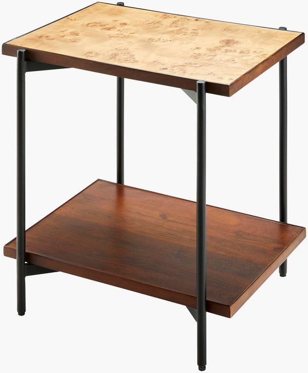 Surya Judith Modern Minimalist End Table - 22"H X 22"W Mango Wood Top With Sturdy Metal Base, Stylish Design Top, Brown Mango Wood,Burlwood Veneer,Iron Jdi-003