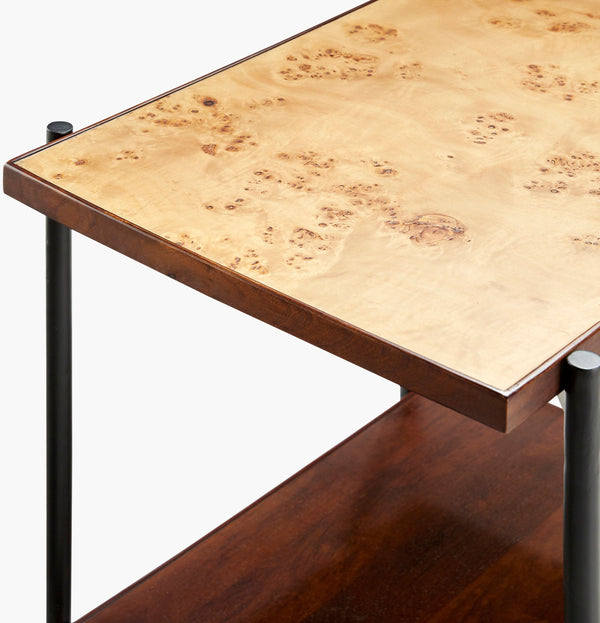 Surya Judith Modern Minimalist End Table - 22"H X 22"W Mango Wood Top With Sturdy Metal Base, Stylish Design Top, Brown Mango Wood,Burlwood Veneer,Iron Jdi-003