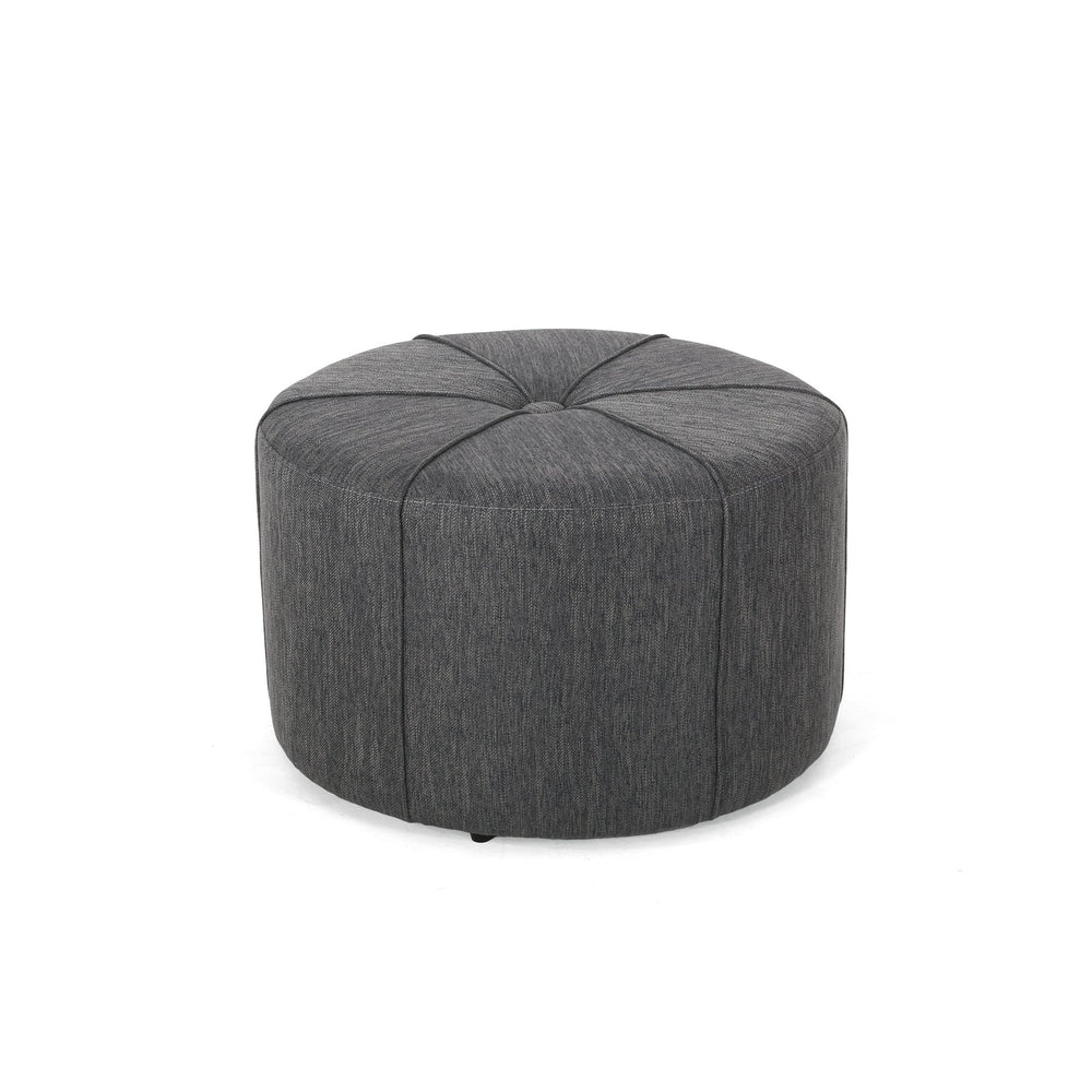 English Elm Ottoman Round Drum Tufted Footrest Neutral Fabric for Modern Living Rooms 71829.00CHAR