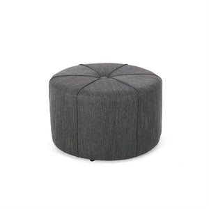 English Elm Ottoman Round Drum Tufted Footrest Neutral Fabric for Modern Living Rooms 71829.00CHAR