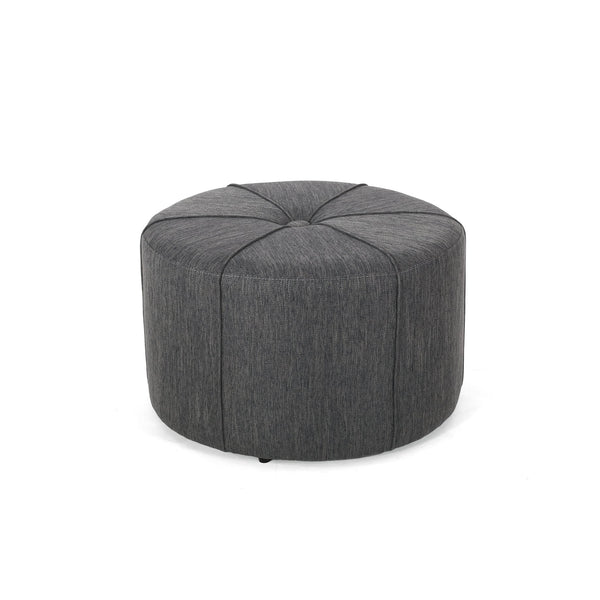 English Elm Ottoman Round Drum Tufted Footrest Neutral Fabric for Modern Living Rooms 71829.00CHAR
