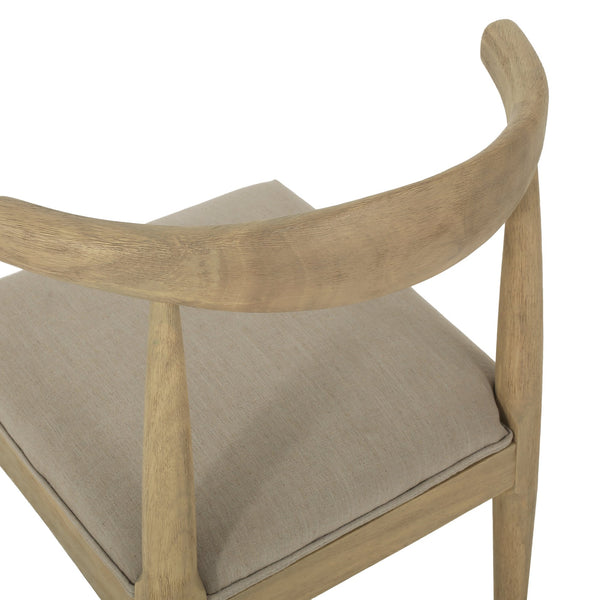 English Elm Dining Chair Set of Two Rubberwood Upholstered Seats Mid-century Modern Open Back Style Linen 74526.00PEBLN