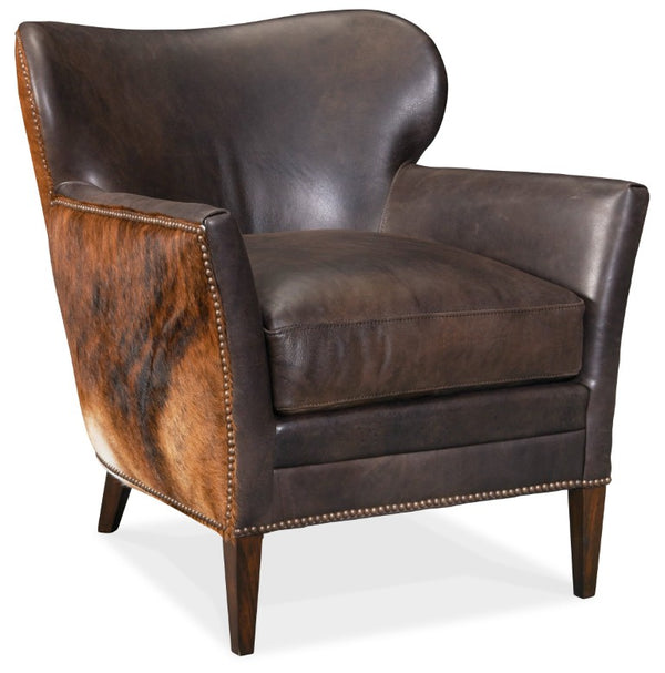 Hooker Furniture Kato Leather Club Chair In Debonair Espresso Top-Grain With Hair-On-Hide Accent And Nailhead Trim 32.50 L x 29.50W x 32.00H CC469-089