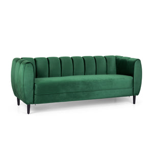 English Elm Miranda Channel Stitch Velvet Sofa Glam Living Room Seating with Tapered Birch Legs Emerald 68604.00A_68604.00B