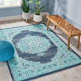 Christopher Knight Home® - Noble House - Derudder 5'3" X 7' Indoor/Outdoor Area Rug, Blue and Ivory