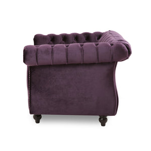 English Elm Christopher Knight Home® - Chesterfield Velvet Club Chair with Birch Wood Legs — Luxurious Textures, Deep Comfort, Elegant Accent Seating Dark Purple 34.75 L x 34 W x 24.75 H 66583.00BLKBRY
