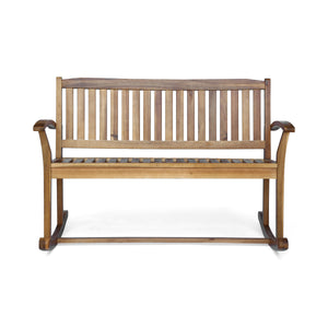 English Elm Christopher Knight Home® - Patio Acacia Wood Rocking Loveseat with Armrests — Handcrafted 2-Person Porch Bench, Slatted Comfort Natural 62267.00