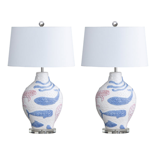 Crestview Collection 31.5"H Coastal Charm Ceramic Table Lamp Set With Sea Creatures, 3-way Socket & Crystal Base, 2pcs   Cvazp106