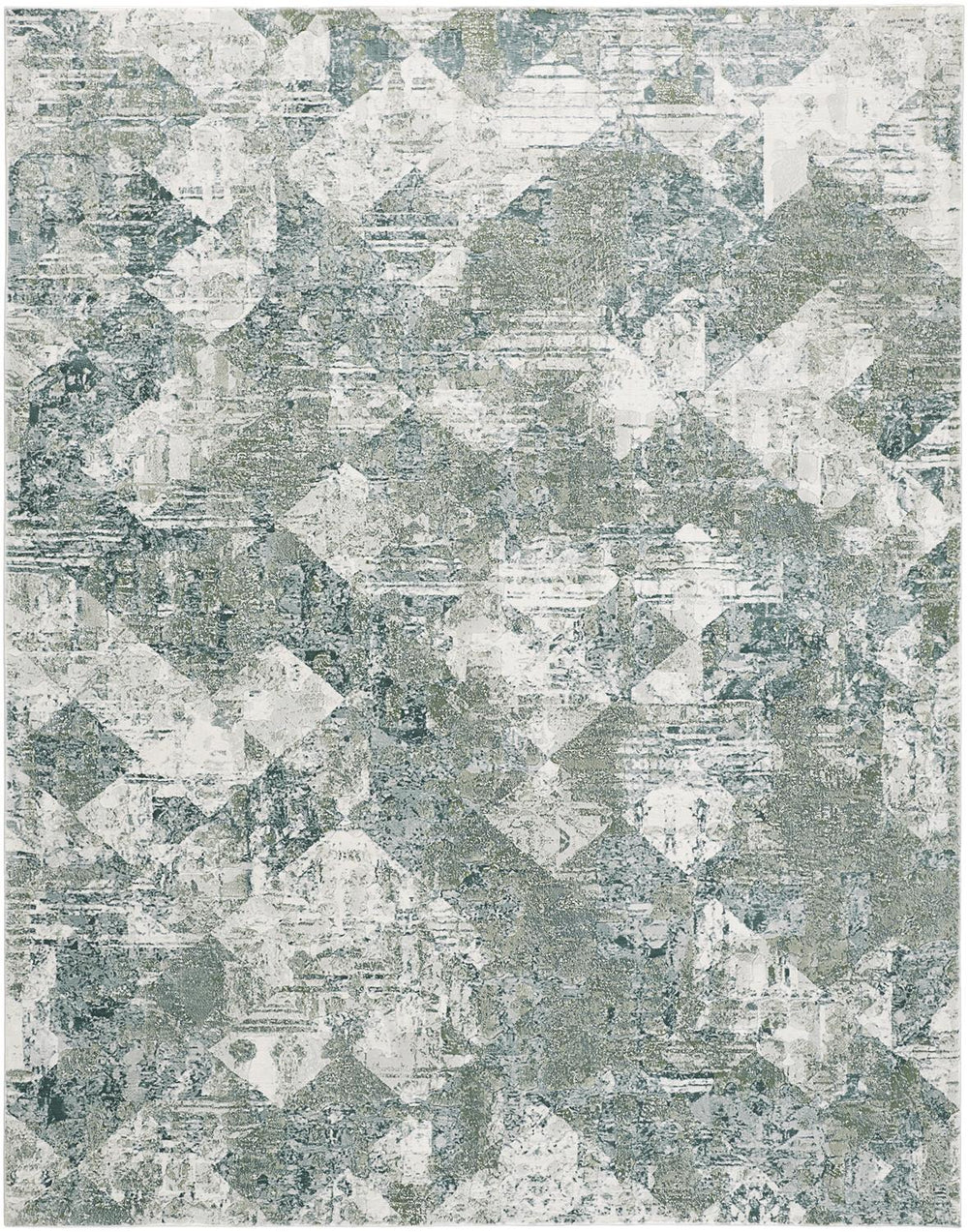 Feizy Rugs Atwell Contemporary Abstract Low Pile Rug - Ethereal Distressed Design In Silvery Aqua And Gray Green,Ivory Polypropylene Atl3868fgrnmlth98