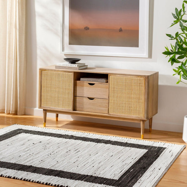 Livabliss Jean Handwoven Flatweave Runner Rug Recycled Fabric Jute Blend for Hallway Entryway Ivory, Black 9' x 12' JEA2303-912