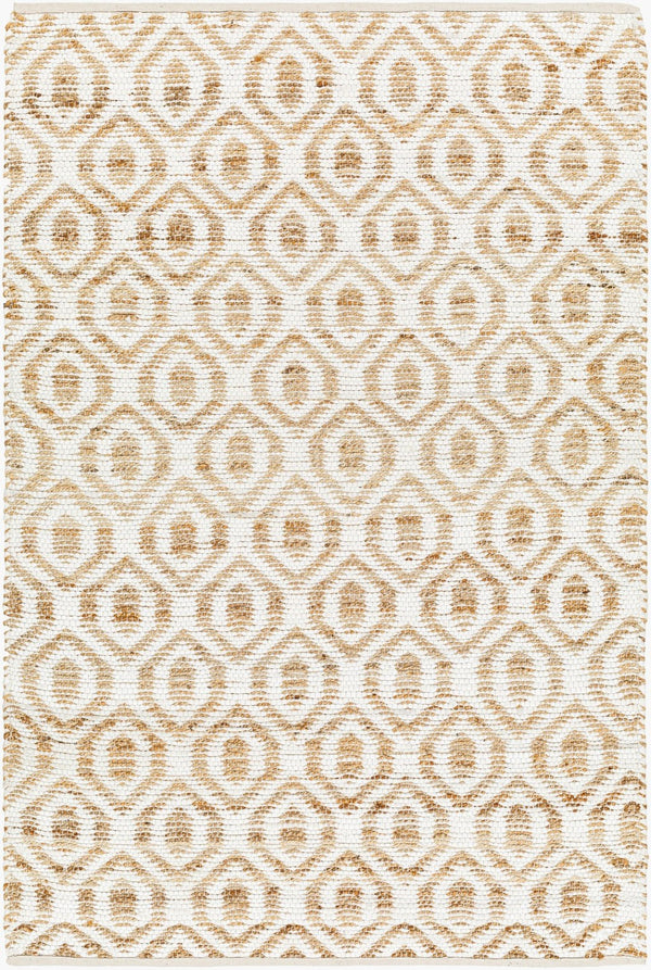 Livabliss Jean Handwoven Jute Runner Rug Flatweave Bohemian Hallway Accent in Natural Fiber White, Tan 6' x 9' JEA2305-69