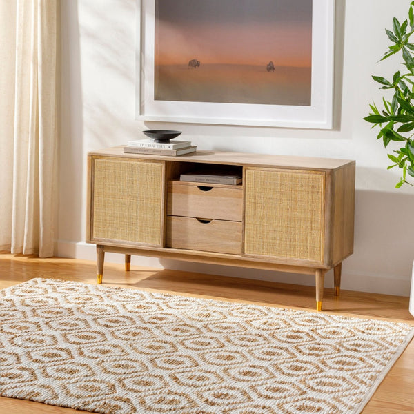 Livabliss Jean Handwoven Jute Runner Rug Flatweave Bohemian Hallway Accent in Natural Fiber White, Tan 6' x 9' JEA2305-69