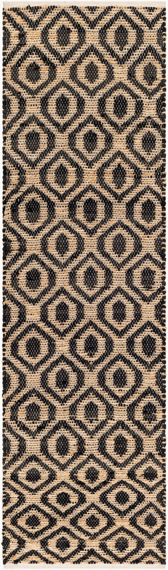 Livabliss Jean Handwoven Jute Recycled Fabric Flatweave Runner Rug for Hallways and Entryways Black, Tan 2'6" x 8' JEA2306-268