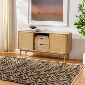 Livabliss Jean Handwoven Jute Recycled Fabric Flatweave Runner Rug for Hallways and Entryways Black, Tan 27" x 45" JEA2306-2745