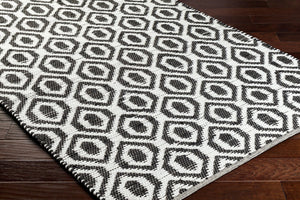 Livabliss Jean Handwoven Jute Recycled Fabric Flatweave Runner Rug for Hallway or Entryway Ivory, Black 9' x 12' JEA2307-912