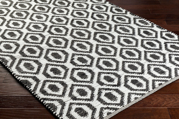 Livabliss Jean Handwoven Jute Recycled Fabric Flatweave Runner Rug for Hallway or Entryway Ivory, Black 9' x 12' JEA2307-912