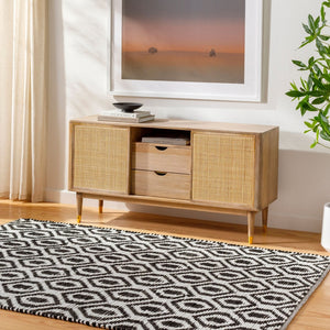 Livabliss Jean Handwoven Jute Recycled Fabric Flatweave Runner Rug for Hallway or Entryway Ivory, Black 9' x 12' JEA2307-912