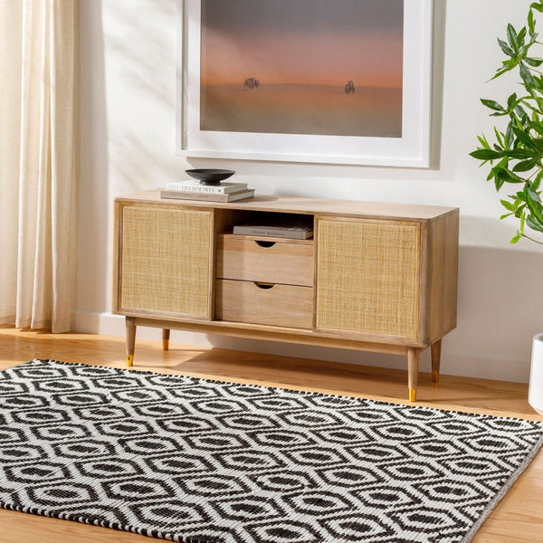 Livabliss Jean Handwoven Jute Recycled Fabric Flatweave Runner Rug for Hallway or Entryway Ivory, Black 9' x 12' JEA2307-912