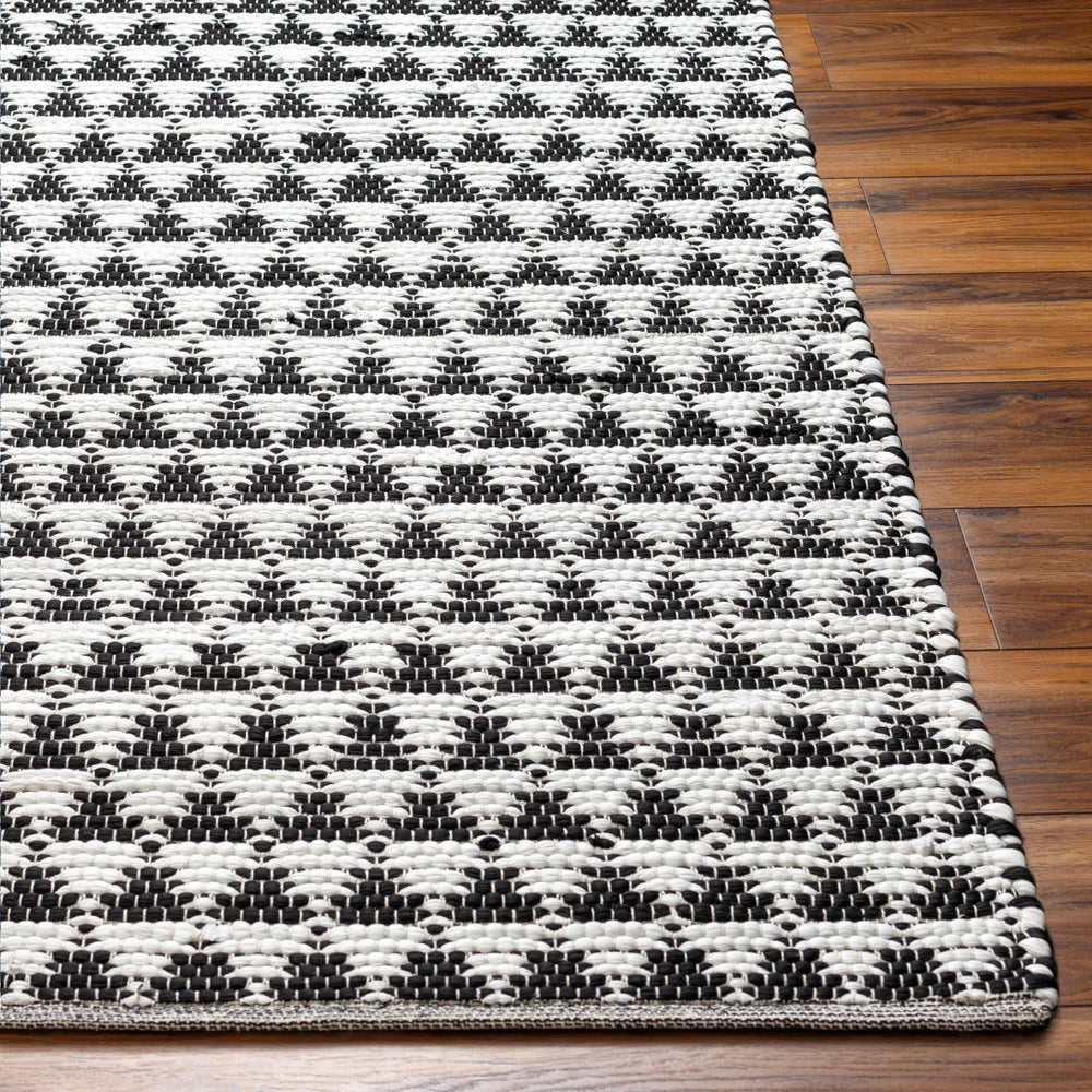 Livabliss Jean Handwoven Jute Recycled Fabric Flatweave Runner Rug for Entryways and Hallways Ivory, Black 8' x 10' JEA2311-810