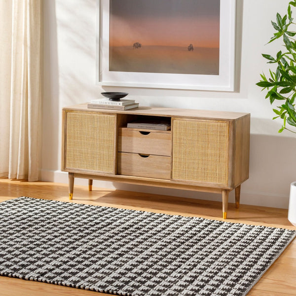 Livabliss Jean Handwoven Jute Recycled Fabric Flatweave Runner Rug for Entryways and Hallways Ivory, Black 8' x 10' JEA2311-810