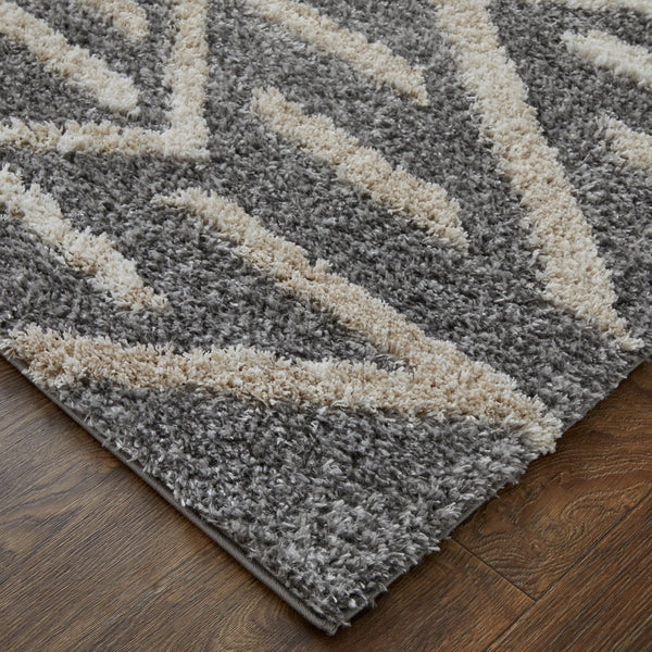 Feizy Rugs Mynka Geometric High Pile Polyester Rug - Stain Resistant, Pet Friendly, Perfect For Any Space Gray,Ivory Polyester Myn39ibfgry000g23