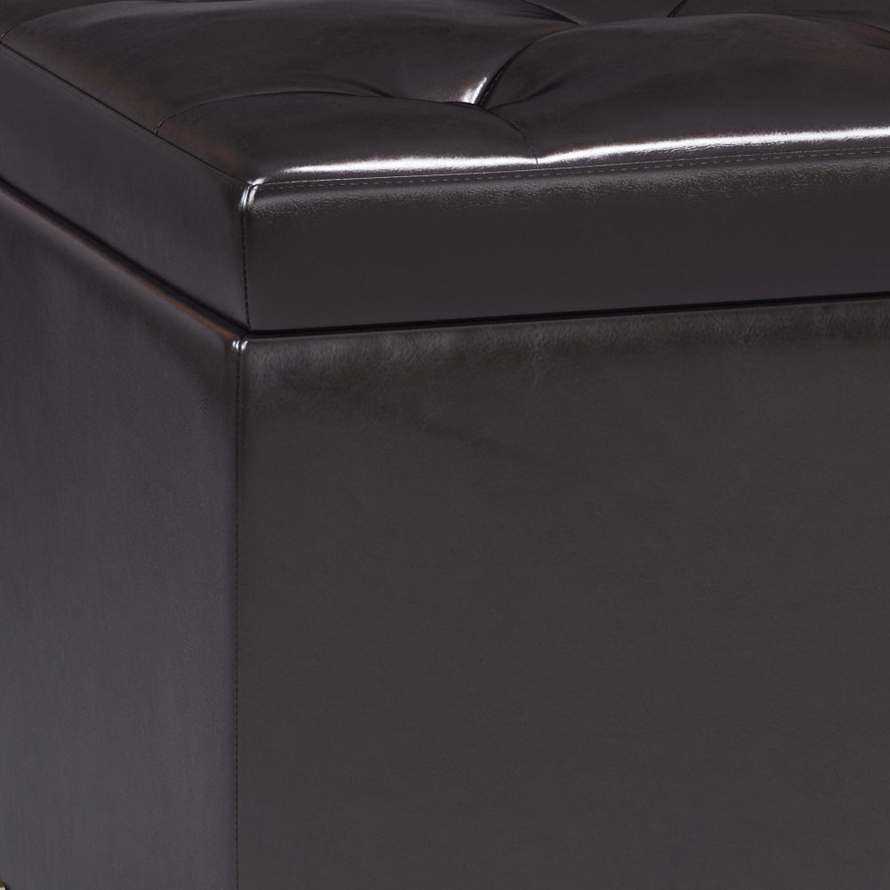 English Elm Hamilton Lift Top Storage Ottoman - Versatile Tanners Brown Faux Leather Bench With Hidden Space B136P159064