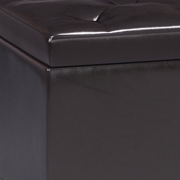 English Elm Hamilton Lift Top Storage Ottoman - Versatile Tanners Brown Faux Leather Bench With Hidden Space B136P159064