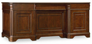 Hooker Furniture Brookhaven Distressed Cherry Executive Desk With Bonded Leather Top, Column Carvings & Locking Files 281-10-583