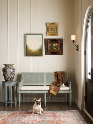 Hooker Furniture Charleston Vintage-Inspired Haint Blue Bench With Cane Accents, Distressed Legs & Oyster Cushion 6750-50004-40