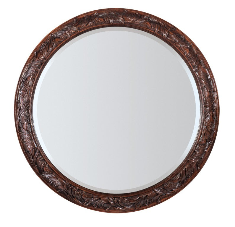 Hooker Furniture Charleston Maraschino Cherry Round Mirror With Carved Botanical Frame And Beveled Glass — Elegant Focal Piece 6750-90007-85