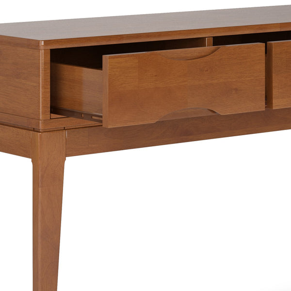 English Elm Harper Console Sofa Table - Mid-Century Style, Teak Brown Finish, Versatile Storage Solution B136P158708