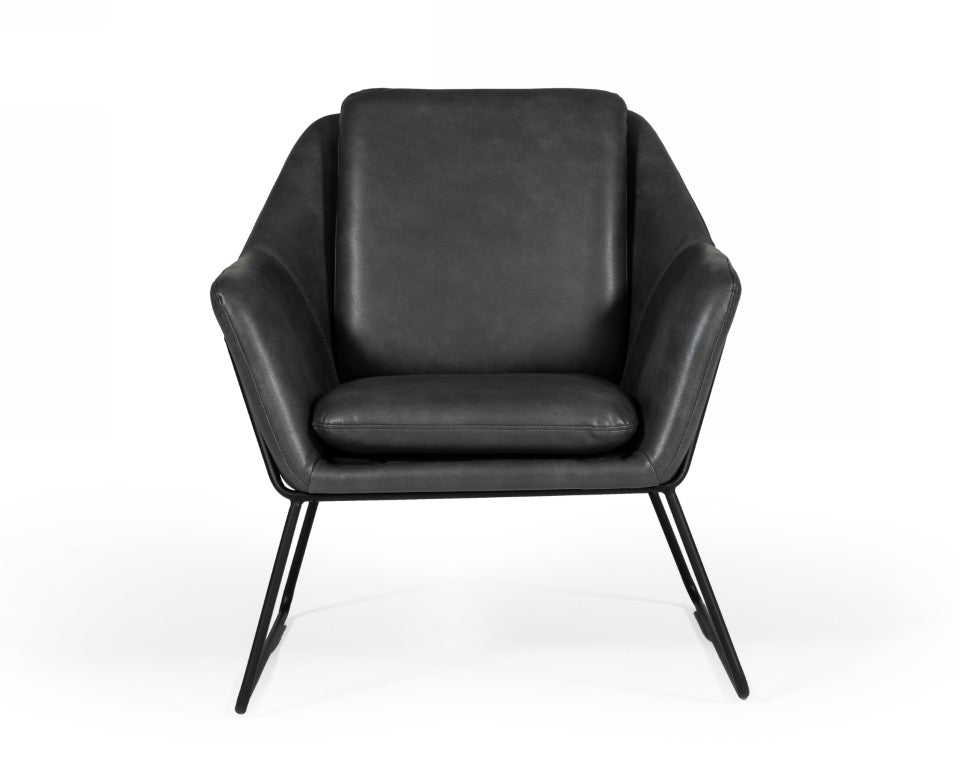 VIG Furniture Jennifer Industrial Dark Grey Eco-Leather Accent Chair — Mid-Century Modern, Slope Arms, Sturdy Metal Frame VGBNEC-090-DKGRY