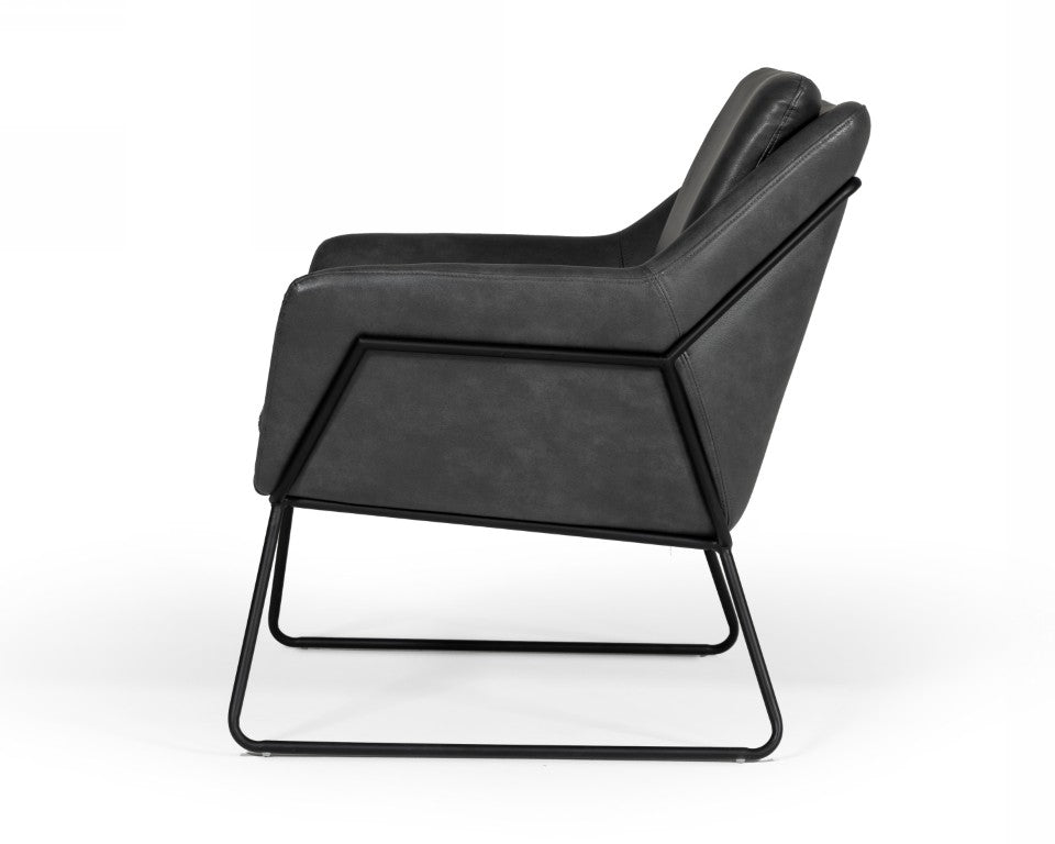 VIG Furniture Jennifer Industrial Dark Grey Eco-Leather Accent Chair — Mid-Century Modern, Slope Arms, Sturdy Metal Frame VGBNEC-090-DKGRY