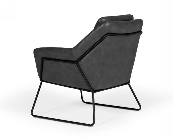 VIG Furniture Jennifer Industrial Dark Grey Eco-Leather Accent Chair — Mid-Century Modern, Slope Arms, Sturdy Metal Frame VGBNEC-090-DKGRY