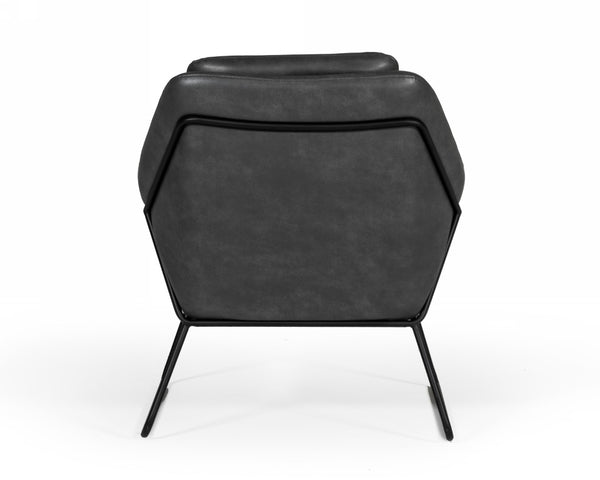 VIG Furniture Jennifer Industrial Dark Grey Eco-Leather Accent Chair — Mid-Century Modern, Slope Arms, Sturdy Metal Frame VGBNEC-090-DKGRY