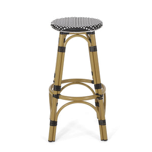 English Elm Outdoor Tropical Pe Rattan Backless Barstools Aluminum Frame Poolside Set of 2 72607.00BLK