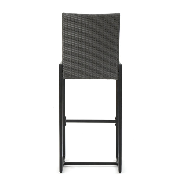English Elm Christopher Knight Home® - CONWAY Outdoor Wicker Barstool Set of 2 – Powder-Coated Iron Frame, Weather-Resistant Poly Wicker, Stylish Grey 59002.00