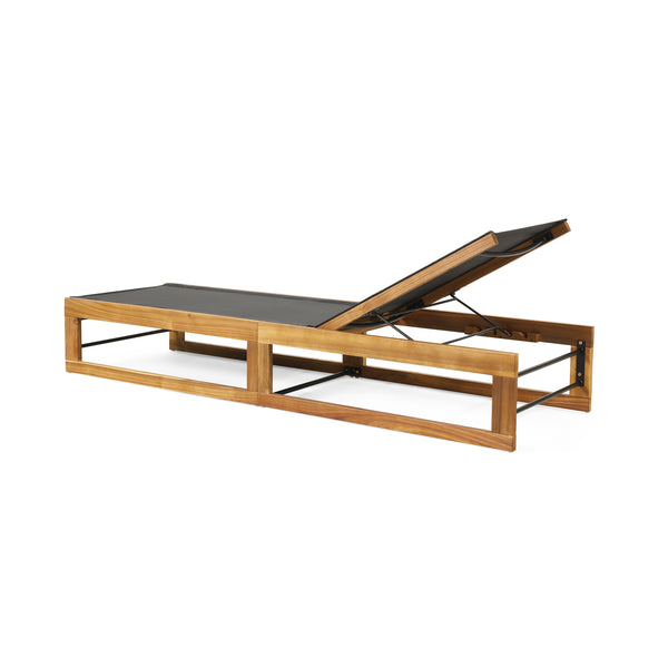 English Elm Christopher Knight Home® - MIA Chaise Lounge with Breathable Mesh Seating and Durable Acacia Wood Frame for Outdoor Relaxation Teak 50.5 L x 27.5 W x 9 H 72209.00BLK